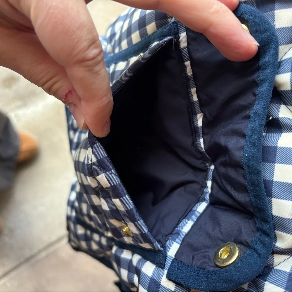 J. Crew Blue and White Checkered Gingham Quilted Warm Vest